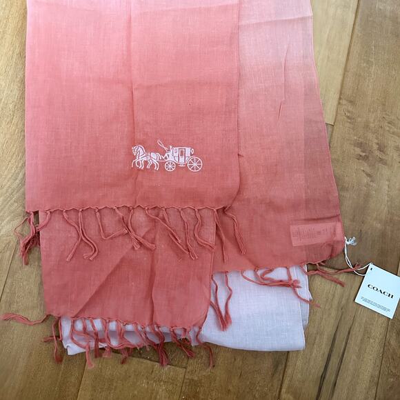 Coach Scarf NWT Pink Red Salmon Burnt Coral Dip Dye LIN OBL - Picture 1 of 5